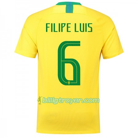 Billige Fotballdrakter Brasil Filipe Luis 6 VM 2018 Hjemmedraktsett